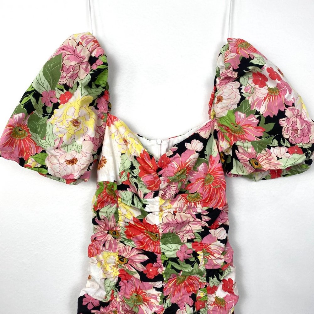Zara Smocked Floral Ruched Puff Sleeve Mini Dress XS - Picture 7 of 11